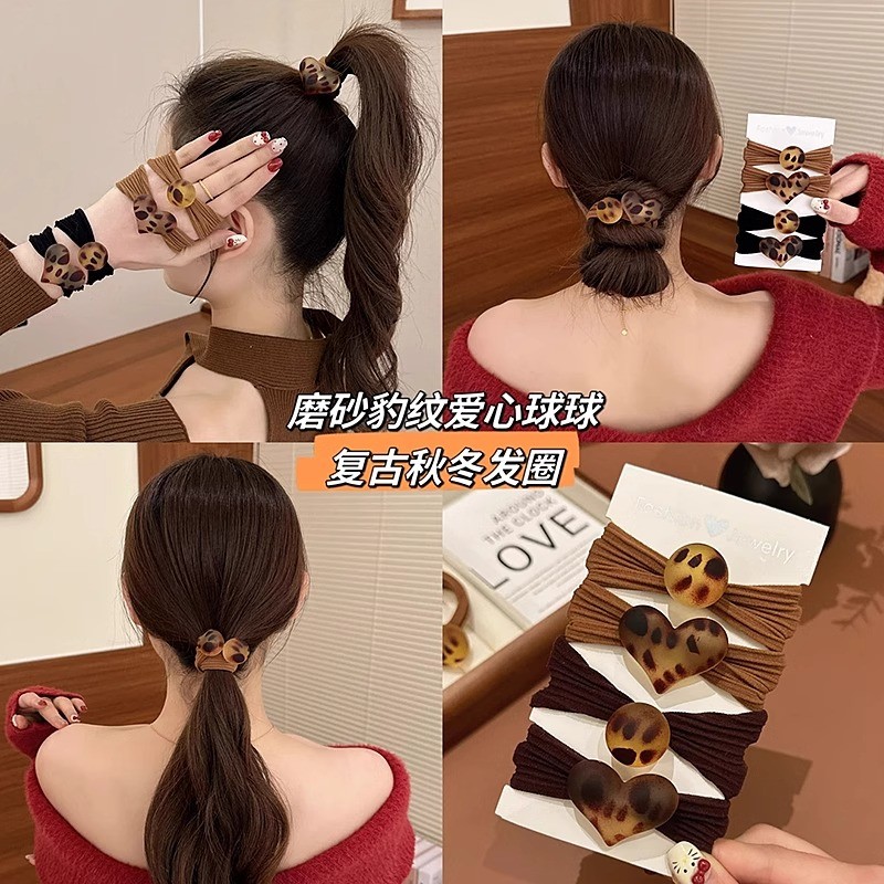 Retro leopardo impressão bandana feminino fosco amor anel de cabelo outono inverno bola corda de cabelo bola cabeça borr