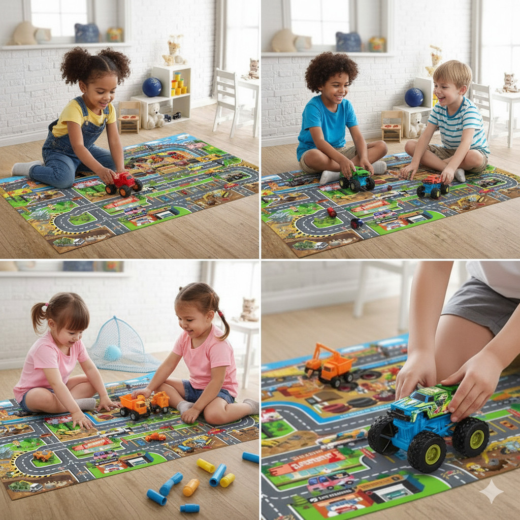 Kit Carrinho Infantil com Tapete Cidade Brinquedo Educativo Criança