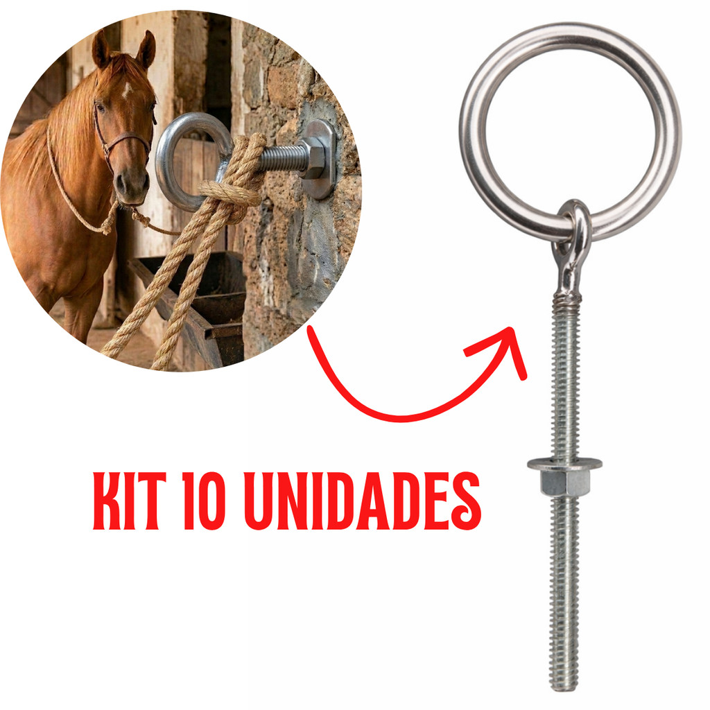 10 Ganchos Argola  Amarrar Cavalo Boi Parede e Caminhão