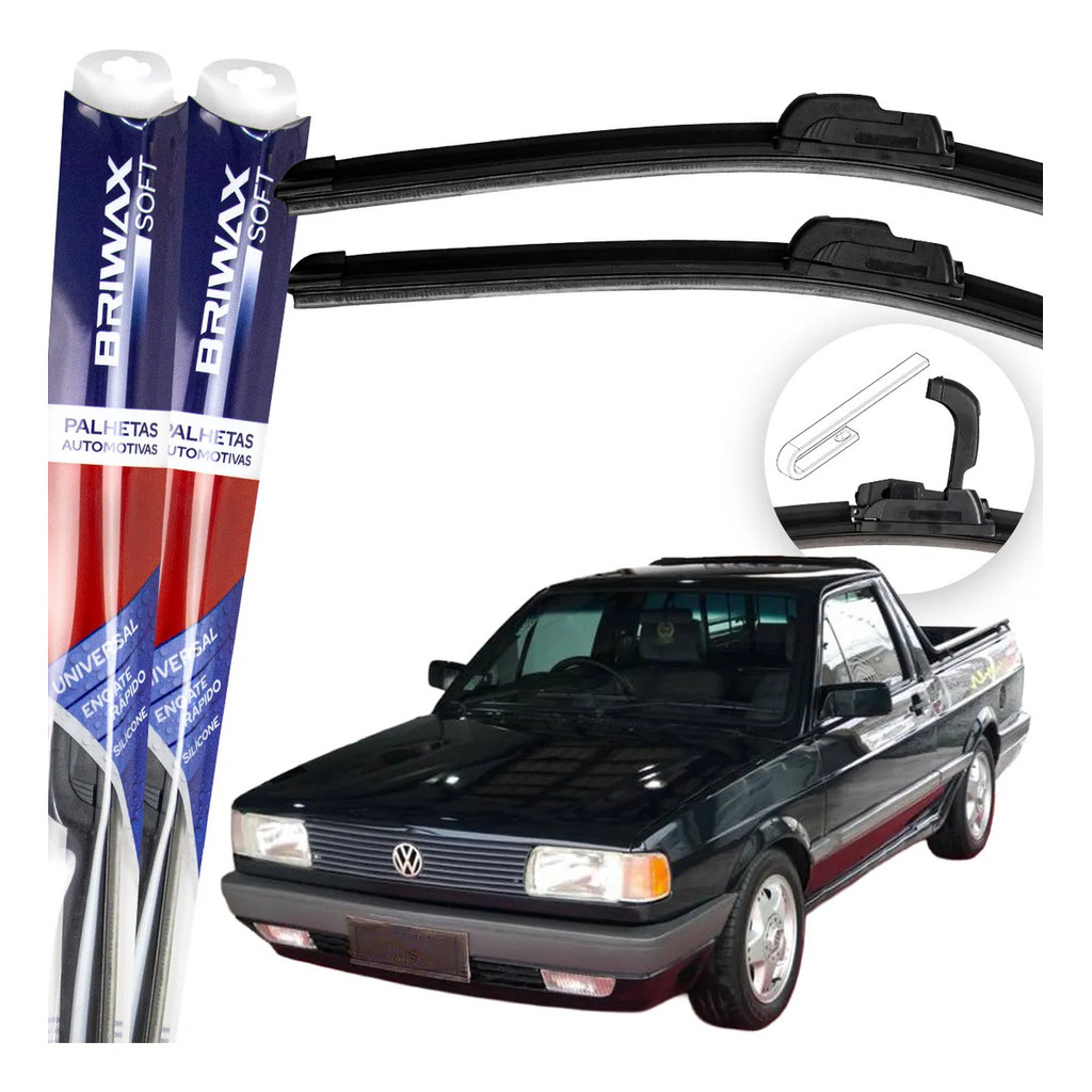 Jogo Palhetas Limpador de Parabrisa Silicone Chuva Gancho Universal Vw Saveiro 1980 Á 1997