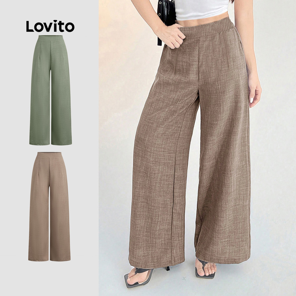 Lovito Casual Calças Com Zíper Cor Cáqui Para Mulheres Para a Primavera/verão L150ED703