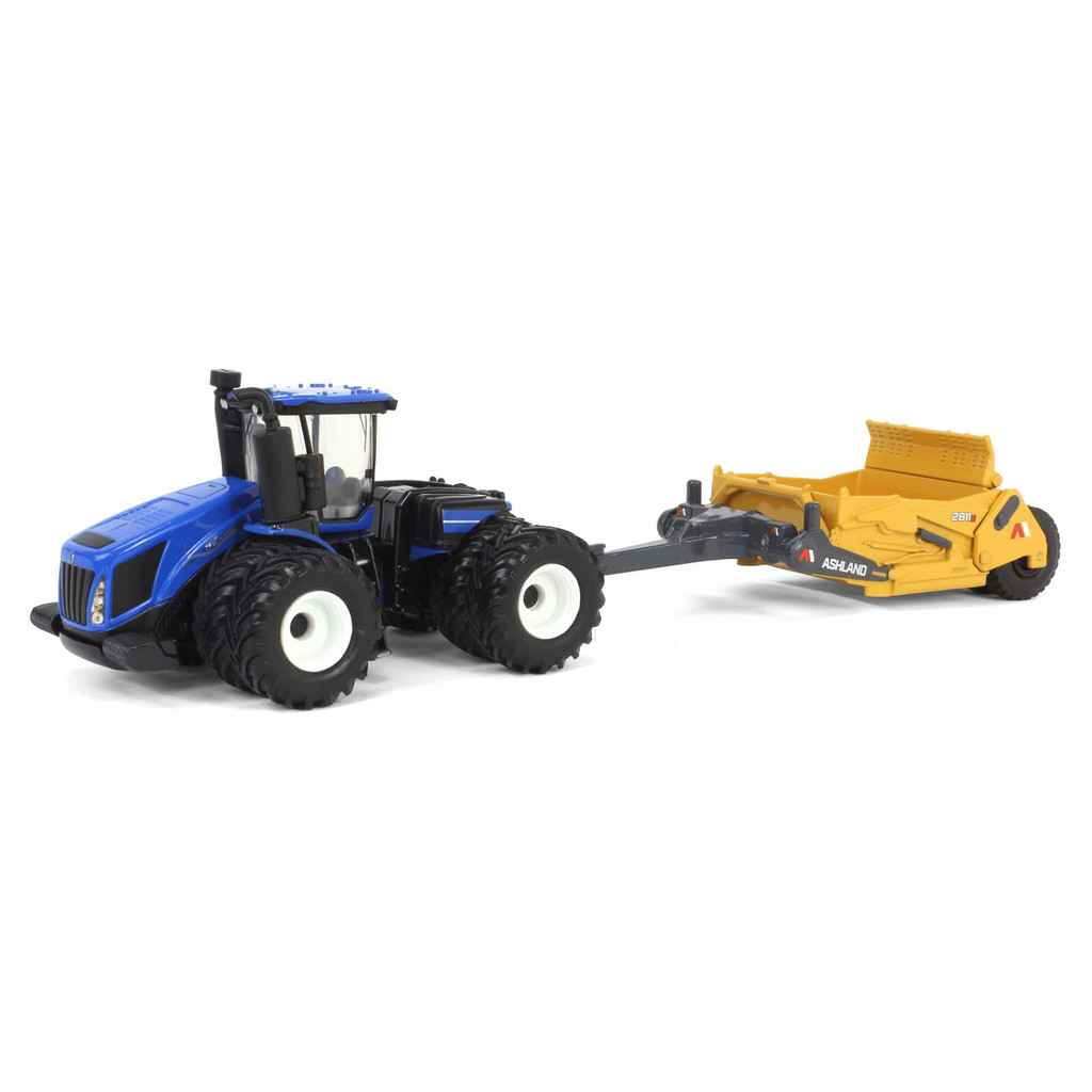 Miniatura Trator New Holland  T9.700 C/ Implemento Scraper Ashland 2811E - ERTL - 1/64