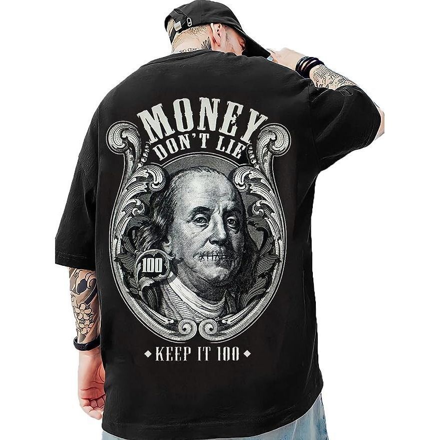 Camiseta Oversized Unissex Casual Confortável 100% Algodão Modelo "Dolar Money Dont Lie" Academia