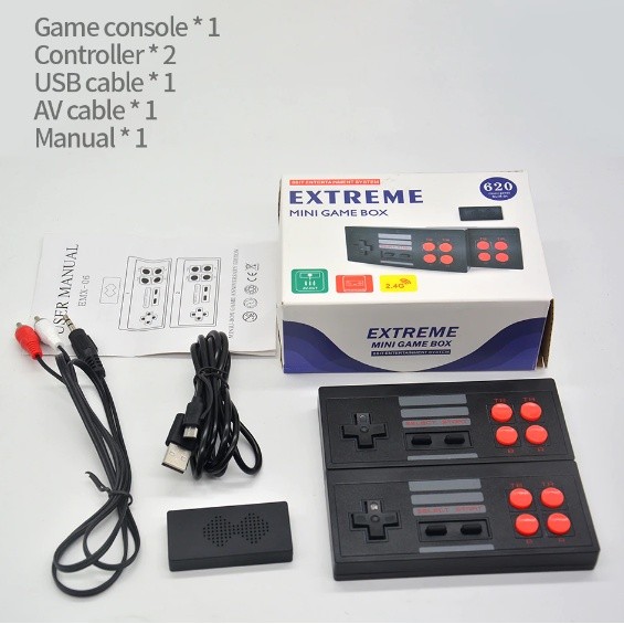 Videogame Retro Mini Box Stick UBS com 620 Jogos 8-Bits + 2 Controles Sem Fio Game Liga TV Game TV Tubo Vídeo Game