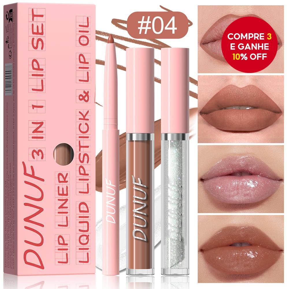  Conjunto de Batons: Gloss Labial à Prova d'Água, Lápis de Lábios Aveludado Fosco, Óleo Labial de Longa Duração,