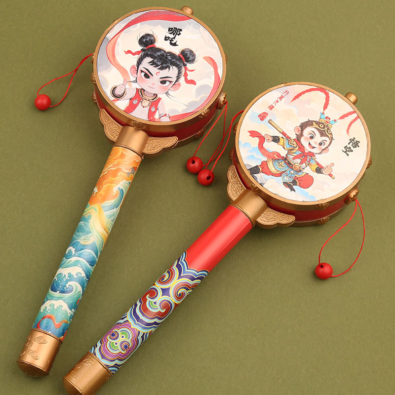W errante tambor estilo chinês bebê embreagem retro brinquedo retro crianças mão tambor agitando tambor crianças bonito