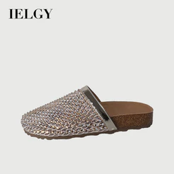 IELGY Verão Malha Strass Slip-On Meias Chinelos Abertos 2026 Mulheres