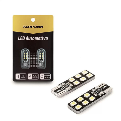 Lâmpada Led Pingo Tarponn T10 3528 12 Leds Smd Canbus 6000k Preto T10