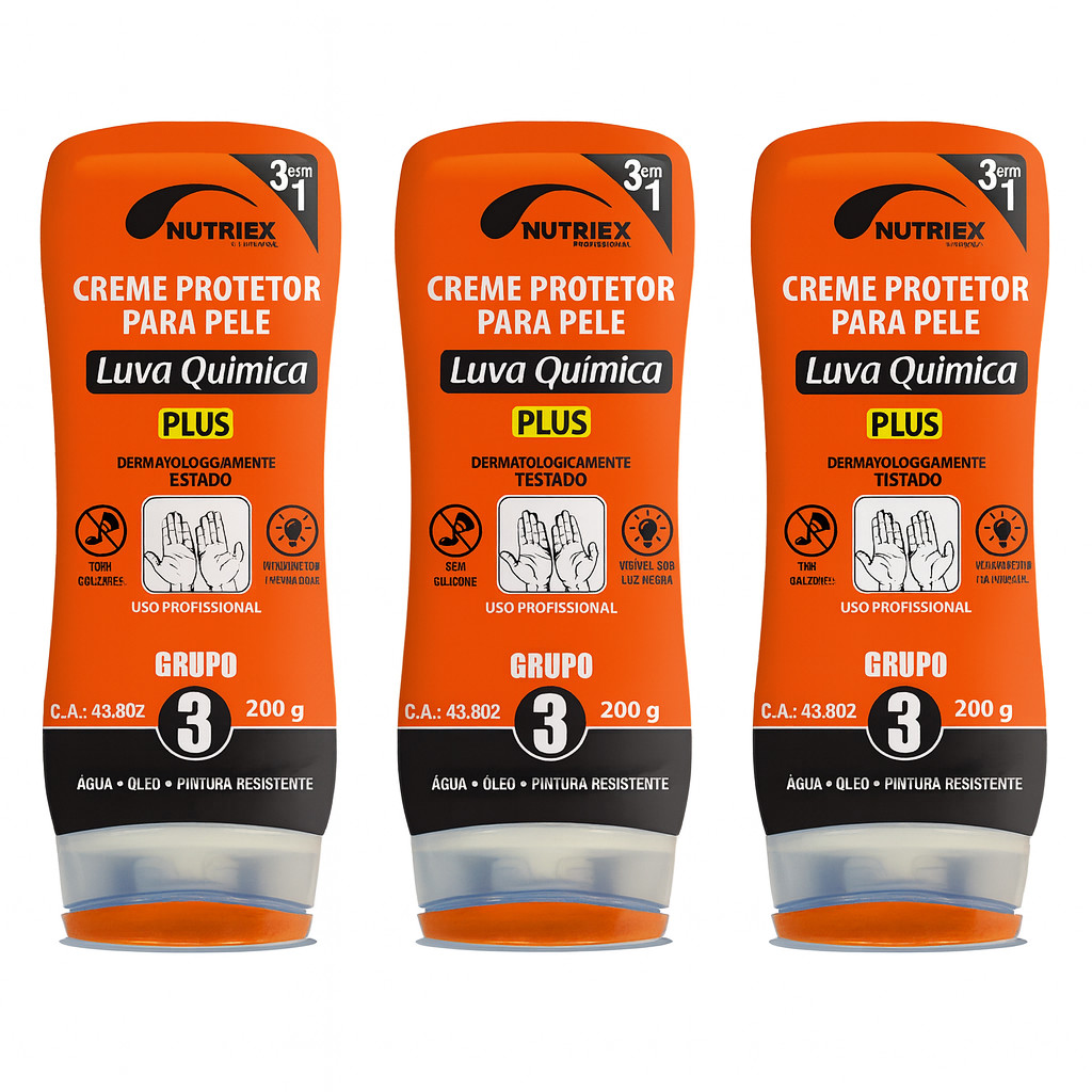 Kit 3 Creme Barreira Protetora Para Pele CA 43802 Grupo 3 Contra Graxa Óleo Solvente Uso Profissional