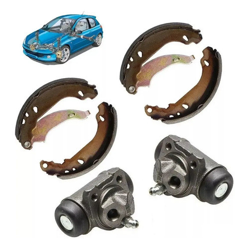 Kit Cilindro Burrinho Roda + Sapata Lona Patim Freio 206 207 Cinza