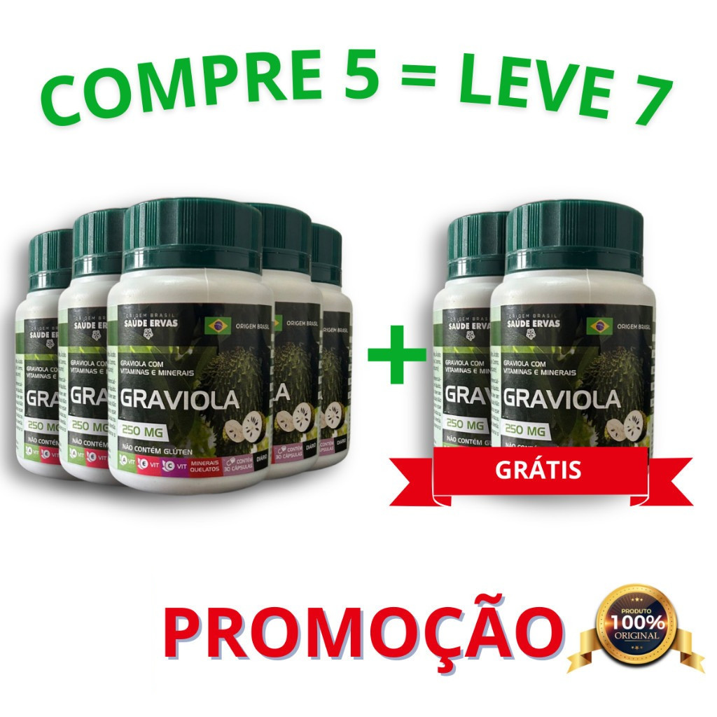 Kit 7 Un Graviola em cápsulas 100% Natural - 30 Cápsulas - Suplemento Natural