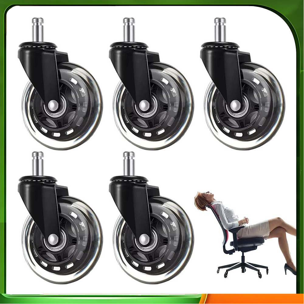 Cadeira de computador silenciosa PU roda Universal conjunto de 5 peças rodas de cadeira de escritório pretas com suporte