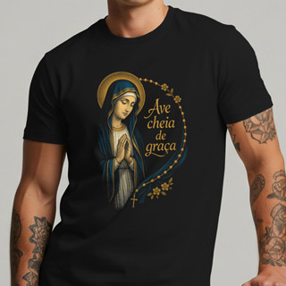 Camiseta Ave Maria Religiosa Catolica Nossa Senhora 100% Algodão em Oferta na Shopee