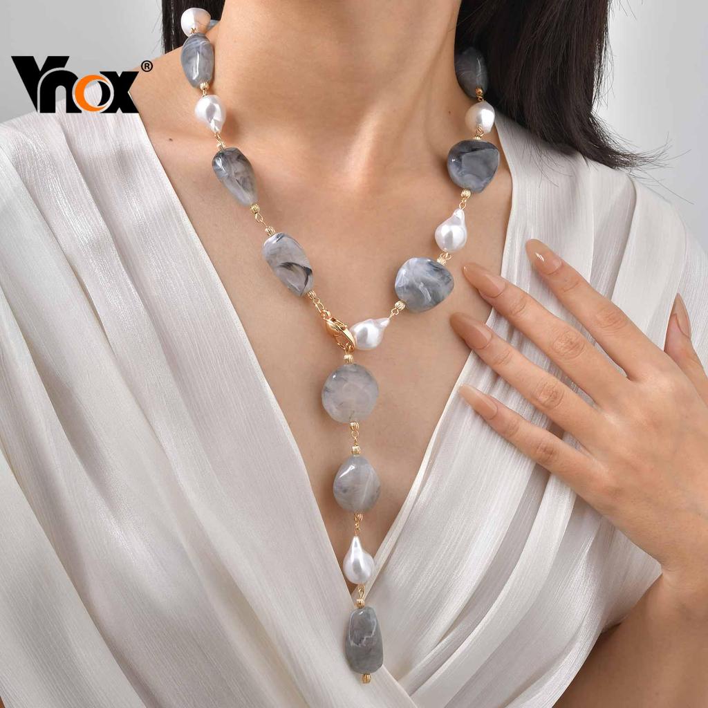 Vnox Forma Irregular Contas De Resina Pérolas Em De Y Colar Longo Boêmio Exagerado Chunky Elo De Corrente Para Mulher