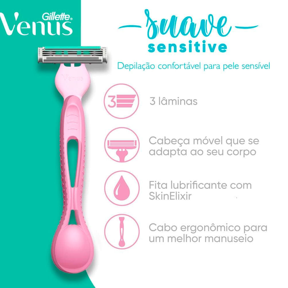 Detalhes do Aparelho De Depilar Gillette Vênus Suave Sensitive Leve 4 Pague 3