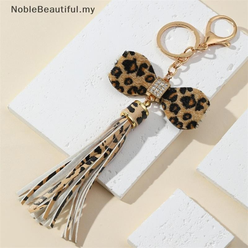 [NobleBeautiful] Bonito Legal Leopardo Impressão Arco Couro sels Charme Chaveiro Pingente Bolsa Feminina Pendurado Ornam