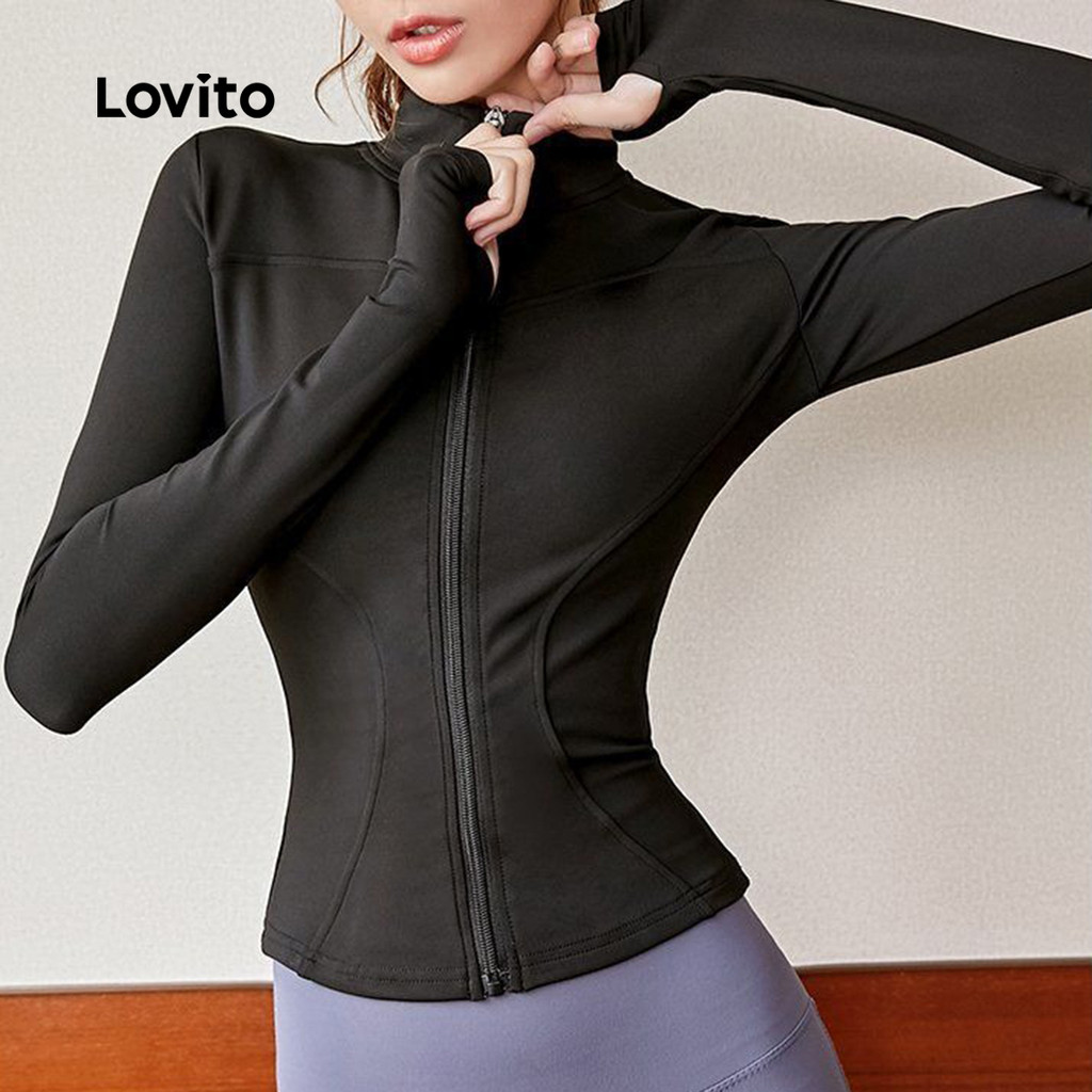 Detalhes do Lovito Jaqueta Esportiva Sporty Casual controle de barriga Fitness Corrida Yoga Pickleball Mulheres LNA109025