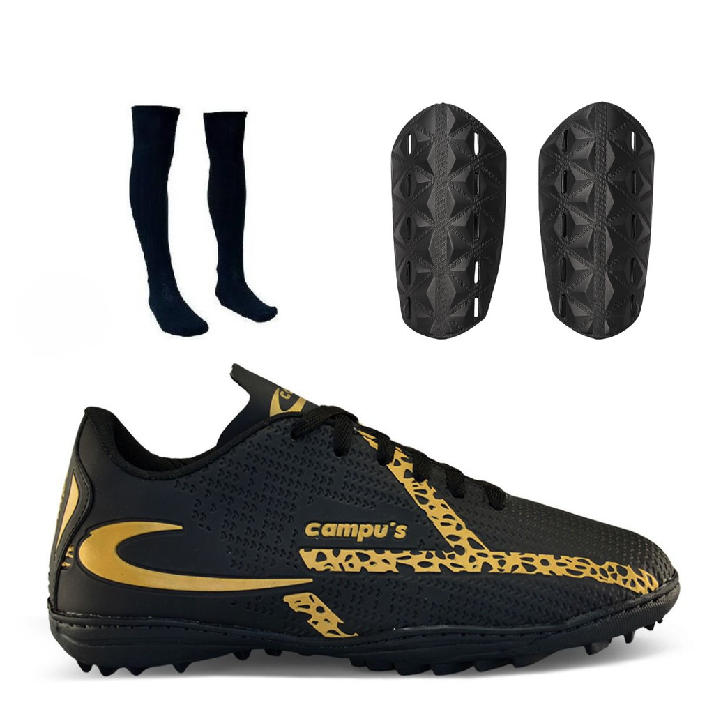Kit Chuteira Society com Meião e Caneleira Adulto Grama Sintética Esportotiva