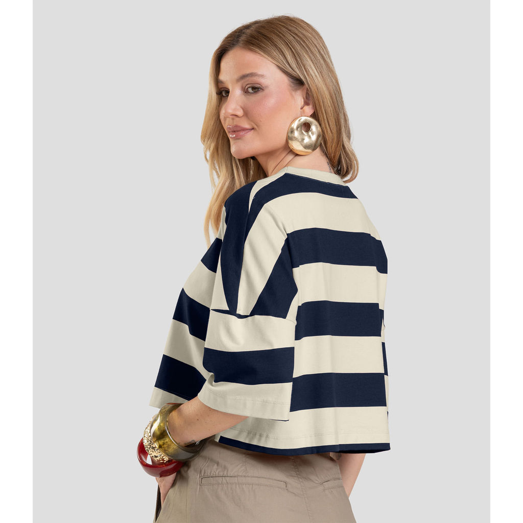 Detalhes do T- Shirt Feminina Cropped Dianna Azul