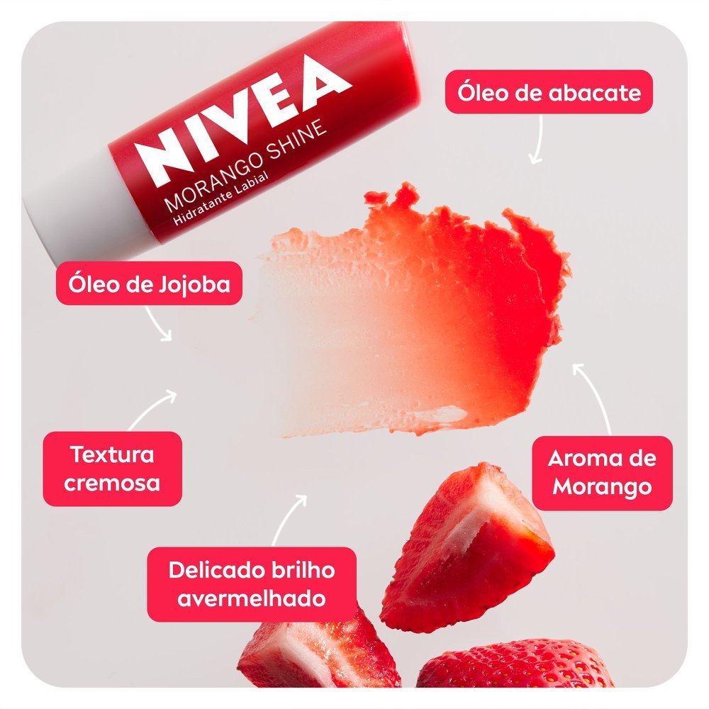 Detalhes do Hidratante Labial Nivea Morango Shine 4,8g
