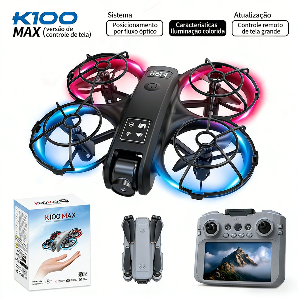 [câmera dupla] K100max Mini Drone Fotografia Aérea Controle De Tela Fluxo Óptico Posicionamento Iluminação Totalmente