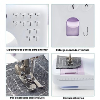 Mini máquina de costura portátil para uso doméstico, 12 pontos, elétrica, dupla voltagem 110V/220V. em Oferta na Shopee