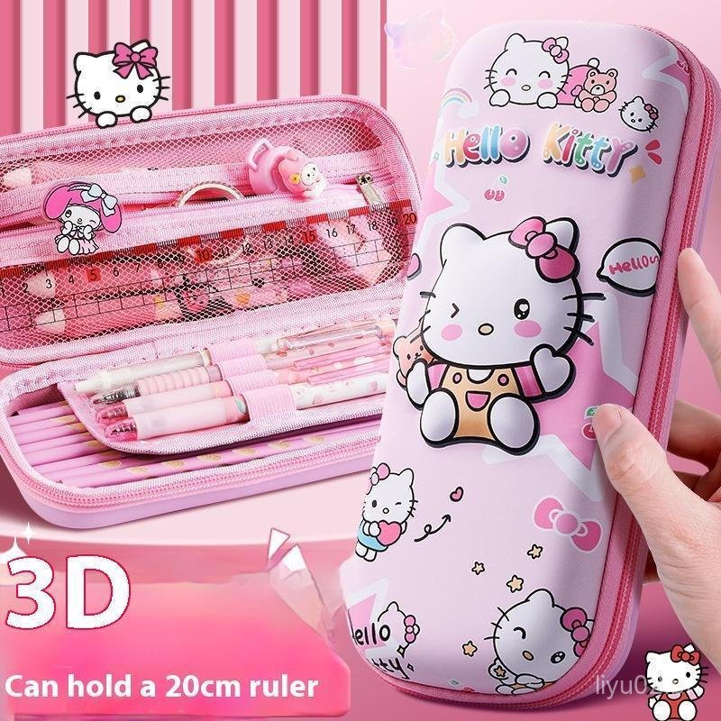 [largeloohg] Hello Kitty Estudante Lápis Caixa Grande Capacidade Criativo Desenho Animado Colorido 3d Caso Armazenamento em Oferta na Shopee