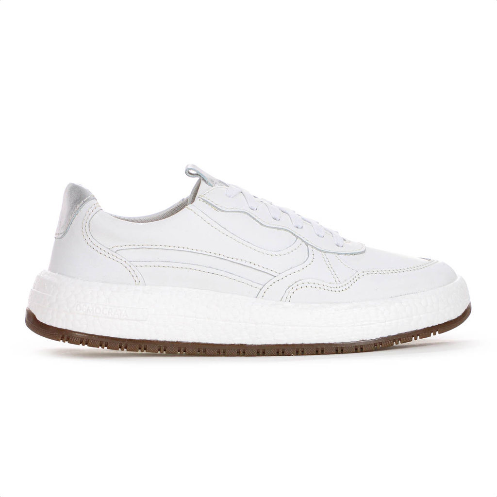 Tênis Democrata Drake Pulse Couro Branco e Prata - Feminino