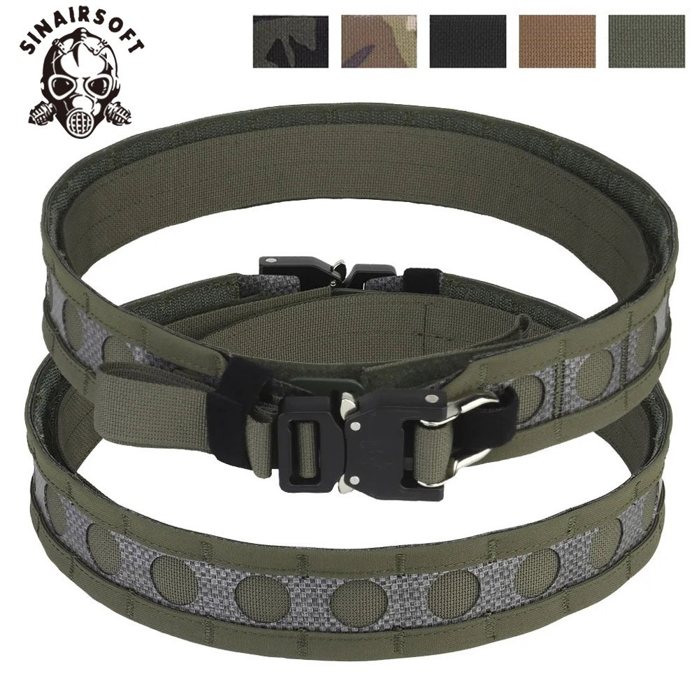 SINAIRSOFT Cinto Tático Bisonte Dupla Camada De Nylon Para Caminhadas Ao Ar Livre Fivela Metálica D-Ring MOLLE Pendurar