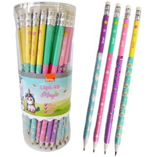 LP7211P - Kit Lápis de Escrever Escolar Preto HB Magic Decorado com Borracha BRW em Oferta na Shopee