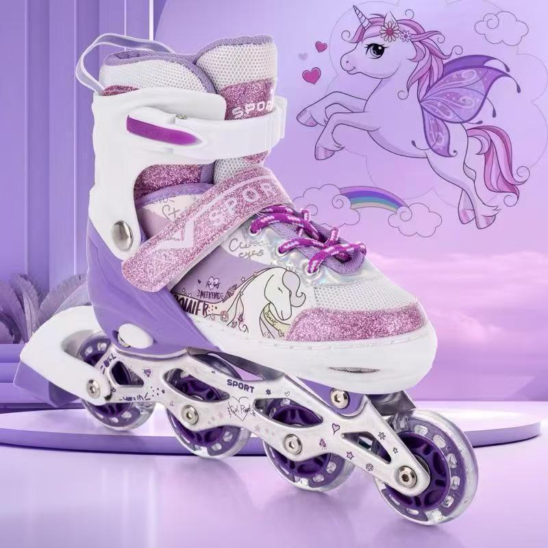 Patins  Infantil Inline Roller Reto Ajustável Com Led + Kit Proteção Barato Pra Presente