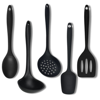 KIT 5 Utensílios De Silicone Livre de BPA Reforçado inteiriço Preto