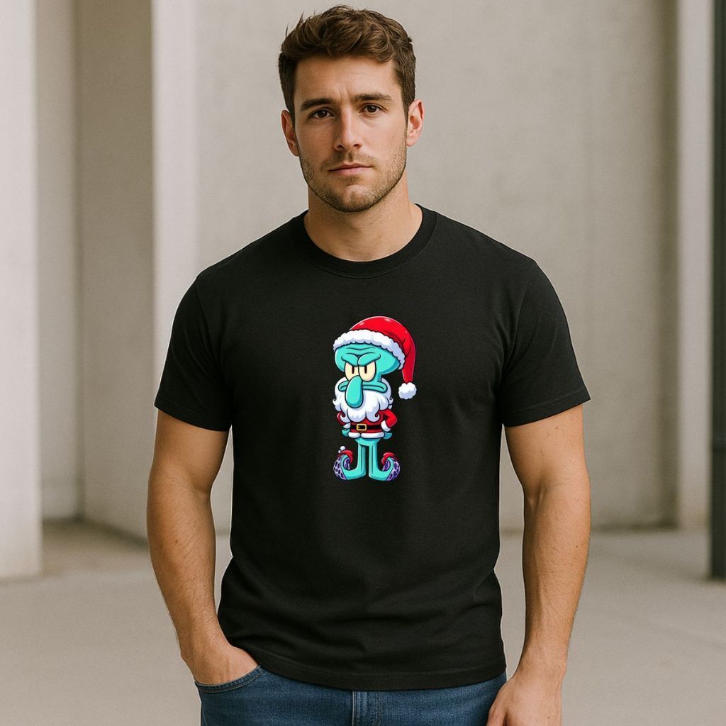 Camiseta Masculina Estampa Casual Lula Molusco Papai Noel Natal 100% Algodão