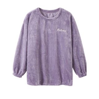 Outono inverno masculino topos de manga comprida flanela pulôver solto em torno do pescoço Loungewear feminino de peça ú