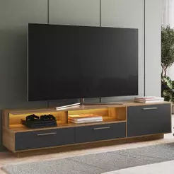 Rack Tv 75 Pol 200cm com Led 1 Porta Sira Mel/Grafite A05 - Mpozenato