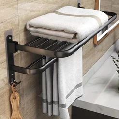 Suporte De Toalha Toalhero Dobrável Com Gancho 70cm Aço Inox