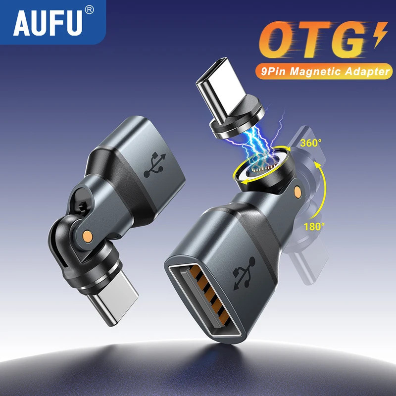 Adaptador USB Magnético Tipo-C de 9 pinos, Conversor Tipo-C iOS Micro Fêmea para USB A Macho para MacBook, Laptop Xiaomi