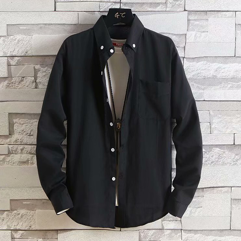 Primavera outono novo estilo camisa preta masculina de manga comprida versão coreana na moda bonito camisa masculina est