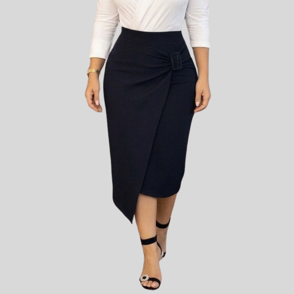 Saia Lápis Midi Feminina Cintura Alta Fivela Transpasse Frontal Elegante em Oferta na Shopee