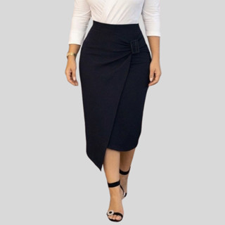 Saia Lápis Midi Feminina Cintura Alta Fivela Transpasse Frontal Elegante em Oferta na Shopee