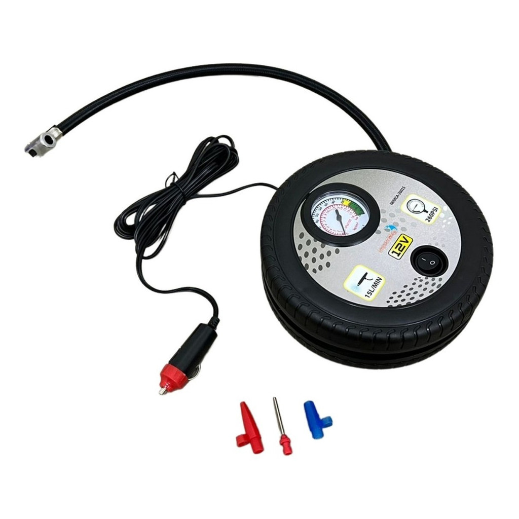 Mini Compressor De Ar Automotivo 12v 260 PSI Com 3 Bicos Portátil Carro Moto