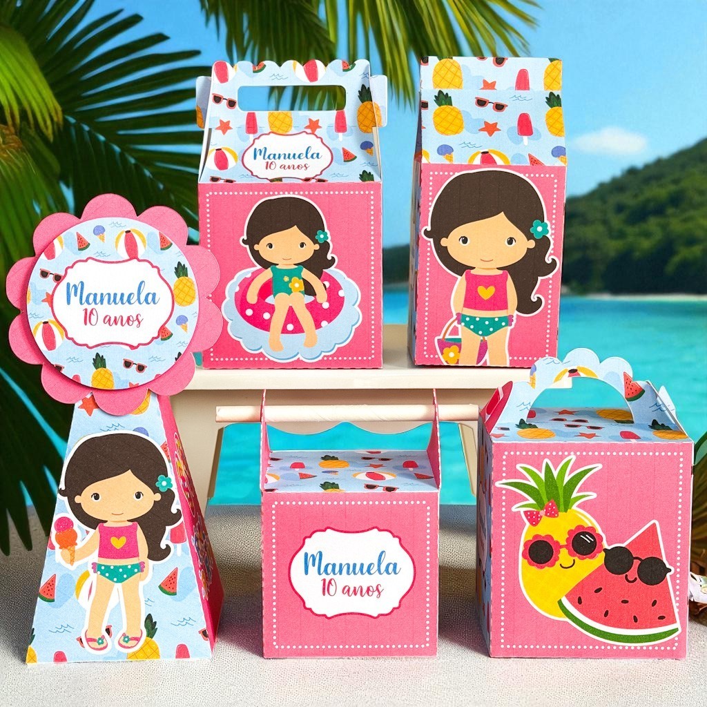 KIT FESTA POOL PARTY PRONTA ENTREGA ,Personalizado, pegue e Monte Lembrancinhas - Aniversário - Caixinha Personalizadas
