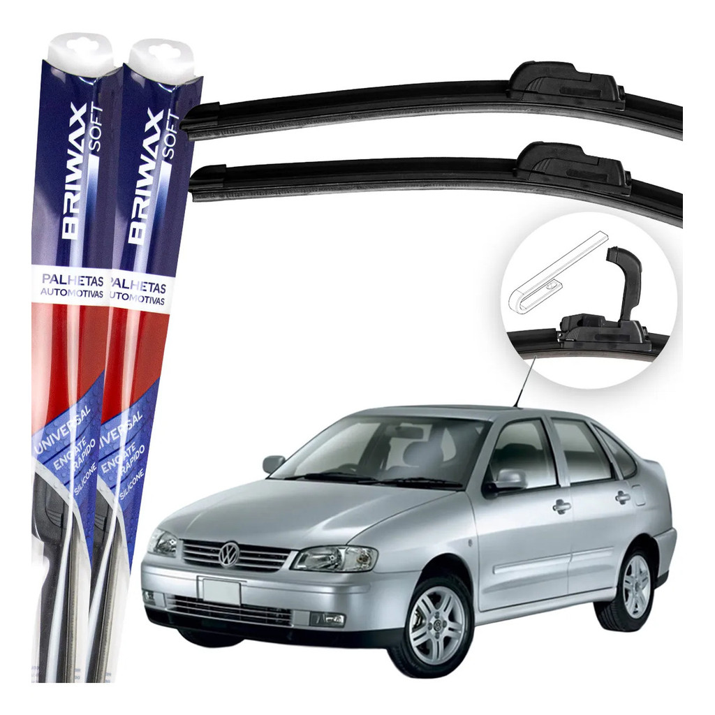Jogo Palhetas Limpador de Parabrisa Silicone Chuva Gancho Universal Vw Polo Classic 1996 À 2003