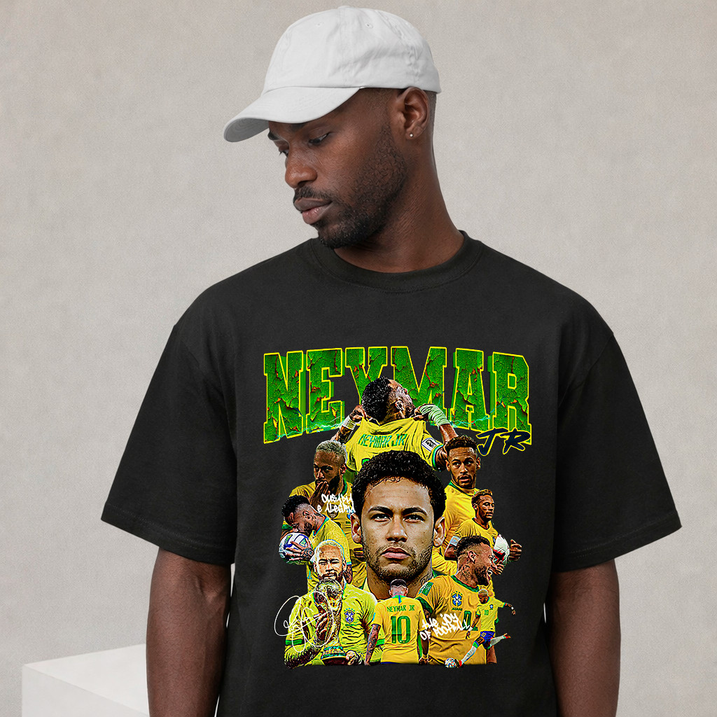 [Camiseta Vintage Masculina Algodão]HYP Camisa Camiseta Blusa Oversized Neymar Jr Futebol Brasil Copa Do Mundo Jogador 1