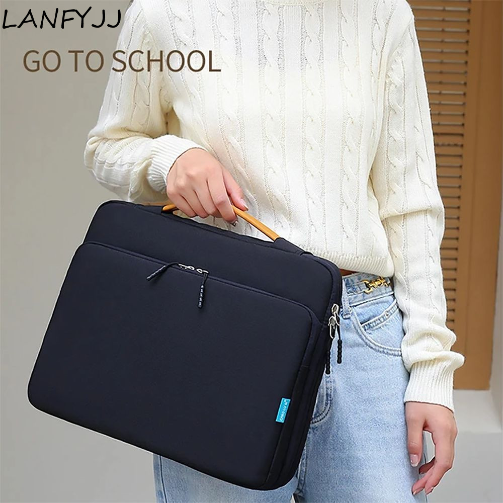 LANFYJJ Bolsas Portáteis Para Laptop , Com Alça , Capa À Prova D'água Notebook Multicamadas Zíper Duplo