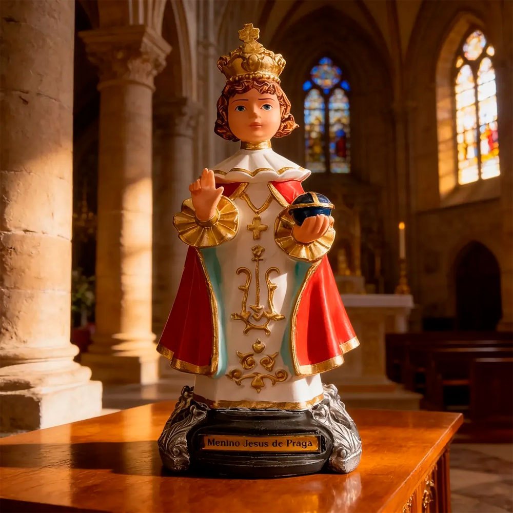 Imagem do Menino Jesus de Praga de Borracha Inquebrável - 20 cm Estatueta Decoração Católica Cristo