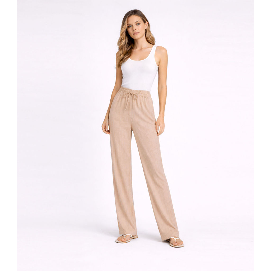 Calça Risca De Giz Feminina Em Air Flow Renaluci Bege em Oferta na Shopee