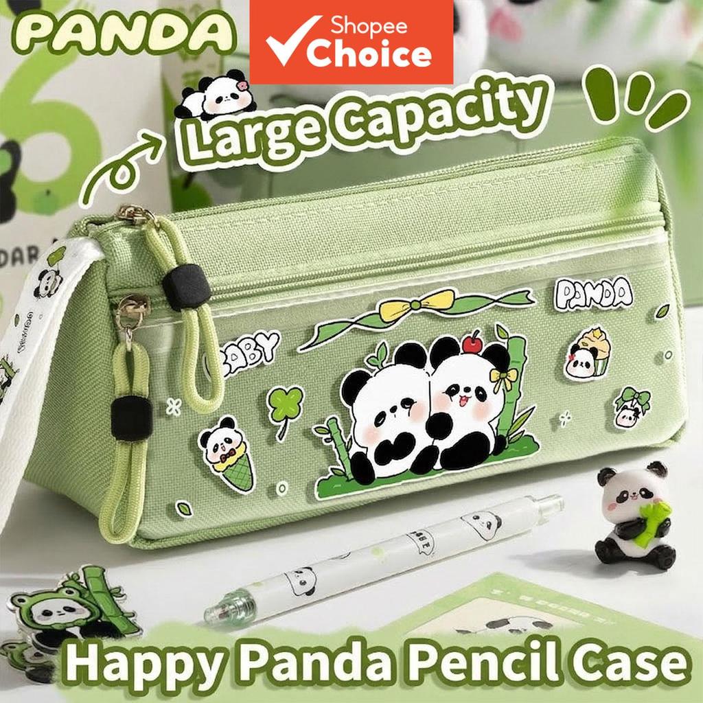 Panda Lápis Bolsa Grande Capacidade Dos Desenhos Animados Saco De Papelaria Oxford Tecido PVC Zíper Caneta Caso Estudant
