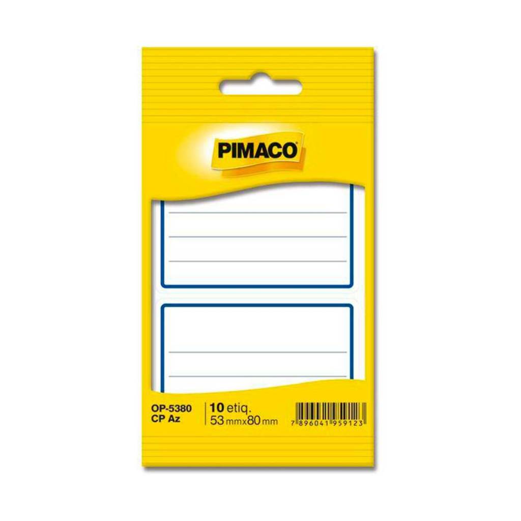 Etiqueta escolar com pauta e tarja azul OP5380 com 10 unidades Pimaco