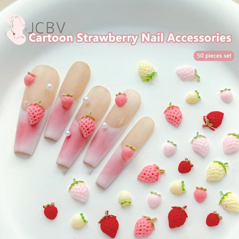 [JCBV] 50 Pcs Doce Morango Prego Encantos 3D Resina Dos Desenhos Animados Frutas Strass Decorações Peças DIY Verão Acess